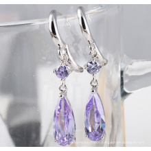 Fringed Violet Gilded Extended Droplets Silver Zircon Earrings